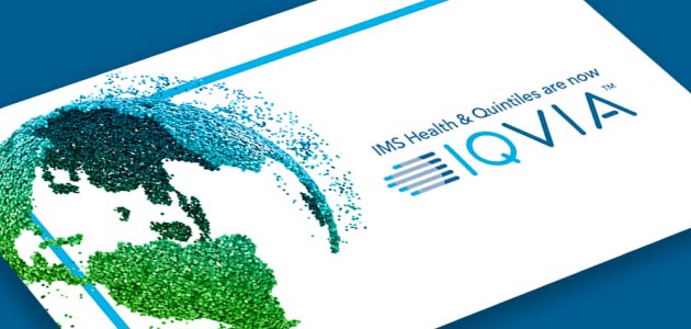 The IQVIA logo is paired with a picture of Earth rendered in glittering particles.