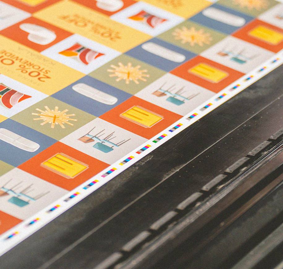 A colorful print proof ready for inspection.